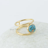 Blue Turquoise Ring - Gemstone Silver Ring - 8mm Round Gemstone Ring - Double Band - Solid Silver Jewelry - Jewelry for Mom - Gift for Women